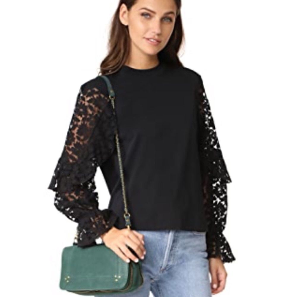 Stella and Dot Belle Black Lace Bell Sleeve Blouse XS